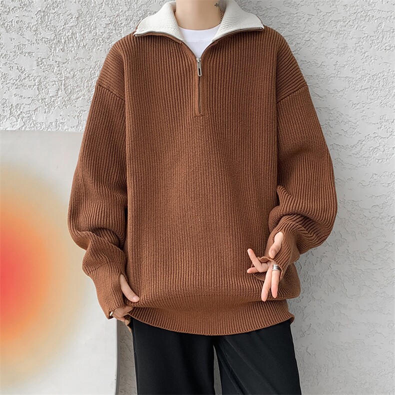8XL-M立领半拉链毛衣男大码慵懒风宽松日系针织衫外套MY19002P78,男装针织衫/毛衣,电商B312