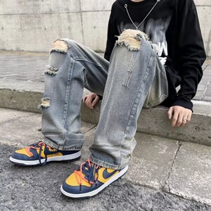 牛仔裤男秋季潮大码休闲裤子高街NK530P38图片