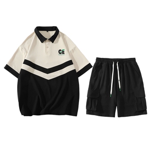 夏季港风运动短袖POLO衫套装男情侣冰丝半袖短裤两件潮 6628-P60图片