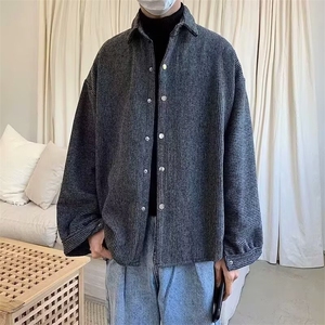 日系灯芯绒痞帅衬衫男士休闲宽松磨毛外套春秋季长袖衬衣 J808图片