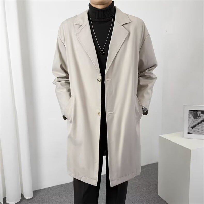 韩版大衣男士中长款过膝西装领风衣双排扣潮牌轻熟风外套A56，男装风衣，星座1116A-2（原606A-1）