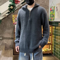 秋冬款半拉链高领针织衫男复古长貂毛宽松套头毛线衣8655P52，男装针织衫/毛衣，星座410-2