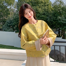 新中式复古提花短外套女2025春季新款高级感气质遮肉显瘦廓形上衣，女装短外套，C位