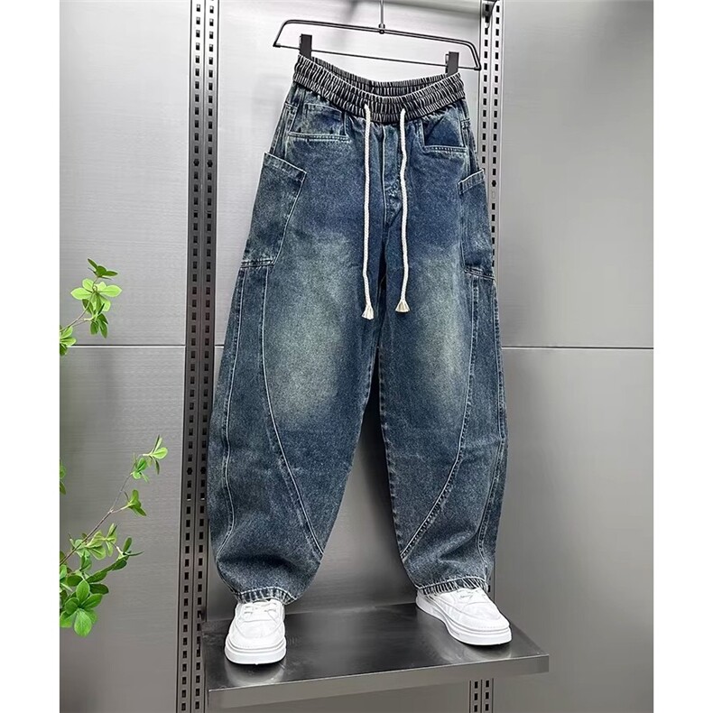日系复古做旧牛仔裤男秋冬宽松大码阔腿休闲牛仔裤AM665P50,男装牛仔裤,星座1013-5