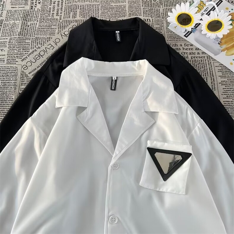 小众设计感垫肩衬衫男士痞帅韩版古巴领休闲白衬衣潮春秋C806-P40,男装衬衫,星座1109-3