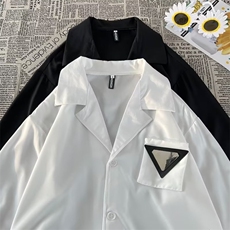 小众设计感垫肩衬衫男士痞帅韩版古巴领休闲白衬衣潮春秋C806-P40，男装衬衫，星座1109-3