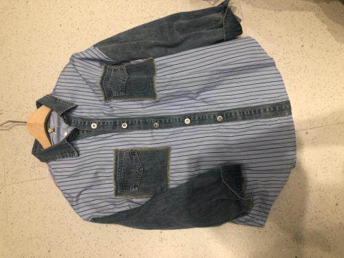 秋装新款拼接牛仔衬衫，女装衬衫，阿唛倪