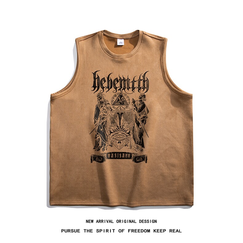 白底23新款时尚鹿皮绒百搭宽松背心印花短袖T恤DT1203P25控38，男装背心/马甲，电商A247-1