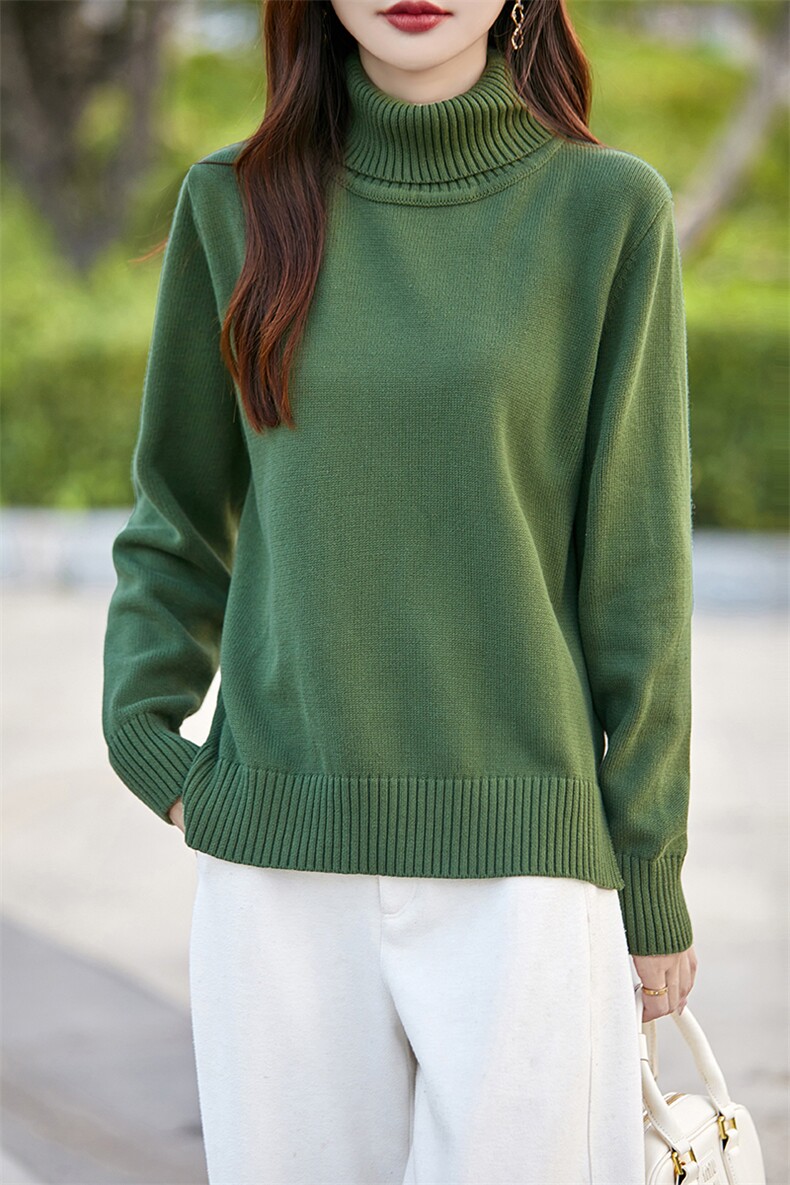 时尚百搭女士纯棉高领针织衫修身显瘦长袖毛衣,针织衫/毛衣,斯美雅电商供货