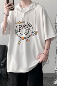 LD54142-P45 连帽短袖t恤男大码胖子带帽五分袖中袖 大皂风图片