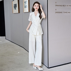 薄款职业西装套装女2025夏新款欧货干练气质时尚洋气阔腿裤两件套，女装套装/套裙，卡杰菲