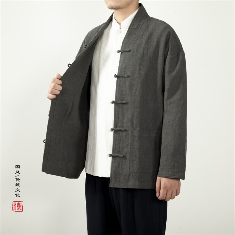 2025秋冬新款风男装棉麻新中式汉服领禅服唐装外套H60P95,男装民族服装,钱塘802