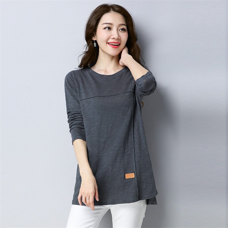 秋季T恤时尚潮流新品优雅百搭套头简约纯色2021，女装T恤，秋牧寒烟