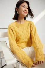 秋冬季羊绒休闲百搭时尚五针扭花圆领羊绒衫，女装羊绒衫，英集羊绒