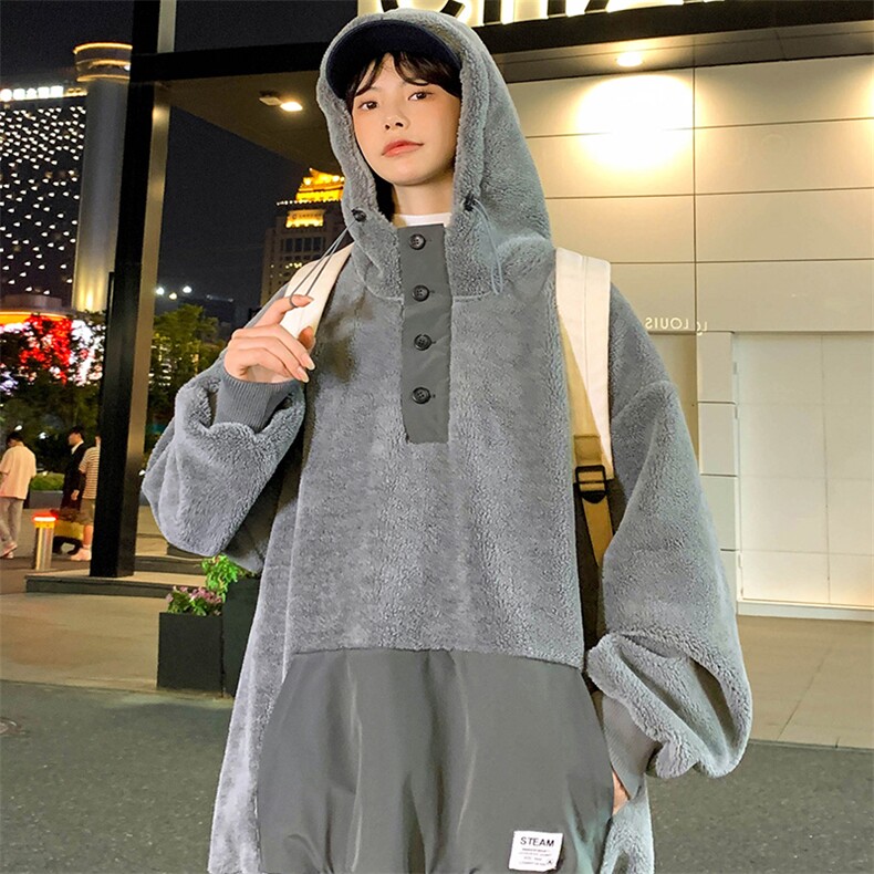 2023秋冬中性羊羔绒上衣潮加厚连帽卫衣外套男女981-P90控价128,男装卫衣,电商A441-1