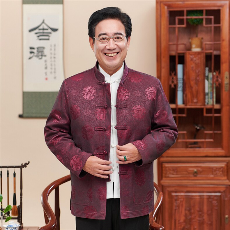 常货中老年风唐装加绒外套男送爸爸生日礼物外套风爷爷装,男装民族服装,钱塘723