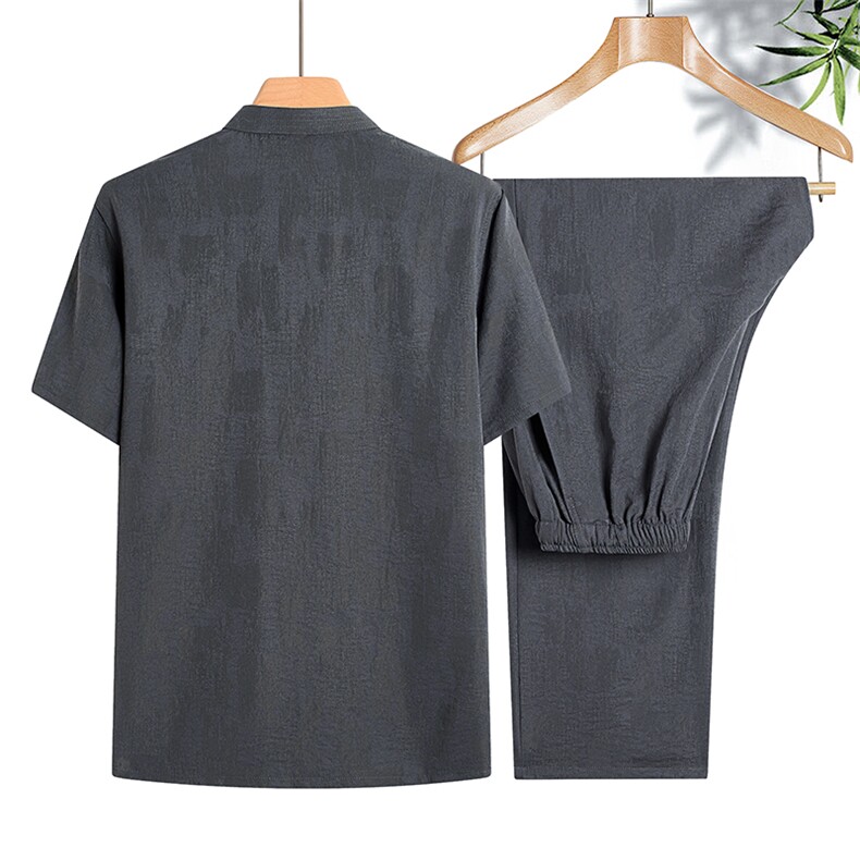 中年棉麻套装高档唐装太极服中式立领短袖风夏装TR2186-P130,男装民族服装,星座1105-3