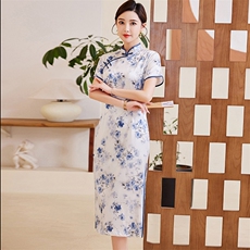 2024夏季新款高奢时尚盘扣中长款专柜品质真丝旗袍日常连衣裙，女装汉服/婚纱/旗袍/礼服，媚琳依坊