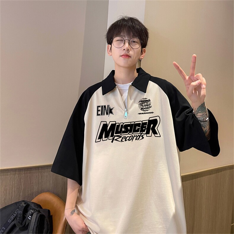 港风重磅全棉撞色插肩袖polo衫短袖男T恤GP3202-p45控78，男装Polo衫，电商B370