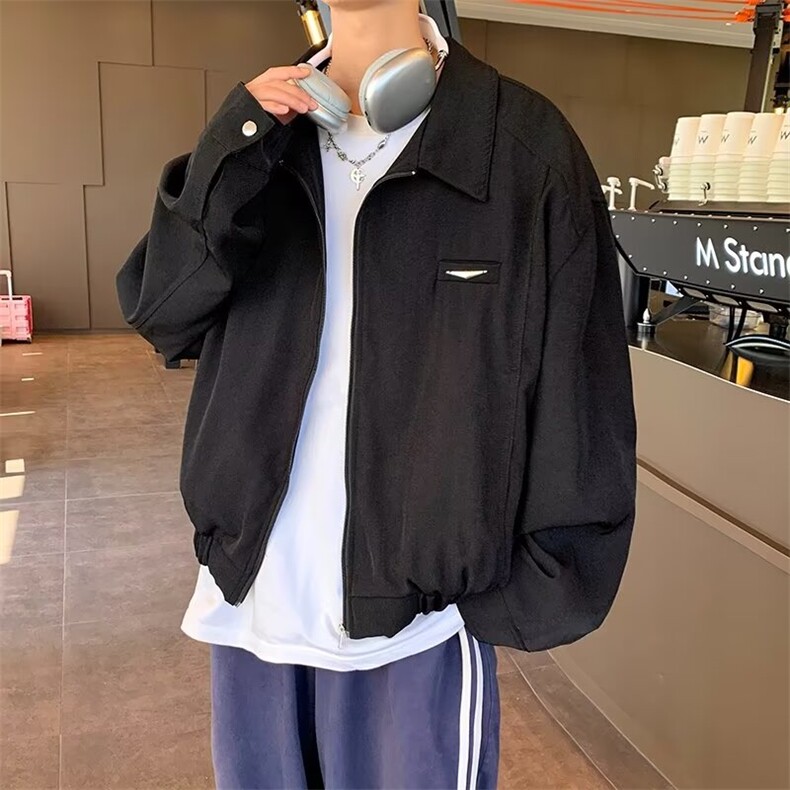 春季高级感短款夹克男复古小众金属垫肩廓形拉链呢子外套2120P60,男装夹克,星座410-2