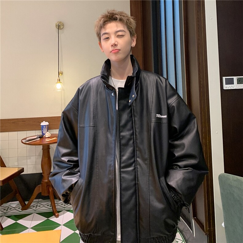 港风2025冬装宽松立领加厚pu皮棉衣外套潮男女冬季棉服S277-P128,男装皮衣,电商A233-1