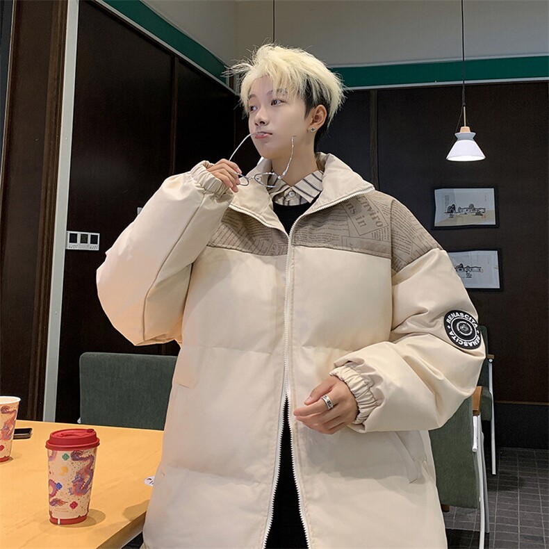 冬季潮牌拼接PU皮保暖羽绒棉服男加厚外套M1605P100直播,男装棉衣,星座1904A-1