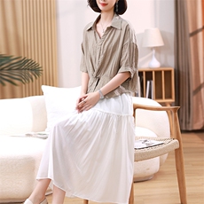2023夏装新款V领纯色上衣两件套，女装套装/套裙，梦芯尔