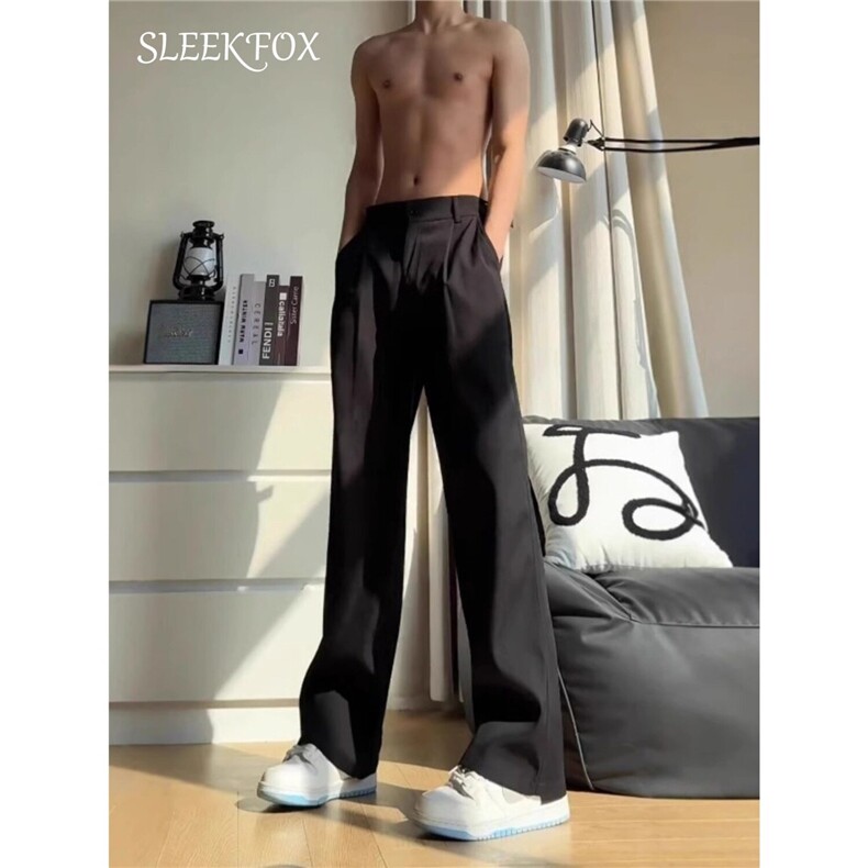 cleanfit设计感腰带垂感黑色显瘦休闲小西裤春季宽松美式-X517，男装西裤，星座601-1