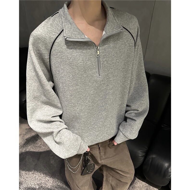 新款线条感立领层次感休闲秋冬款卫衣打底潮流特P45加绒特P55,男装T恤,电商B319