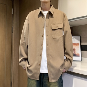秋冬日系复古工装衬衫男2024新款港风潮牌长袖衬衣外套 W8017-P48图片