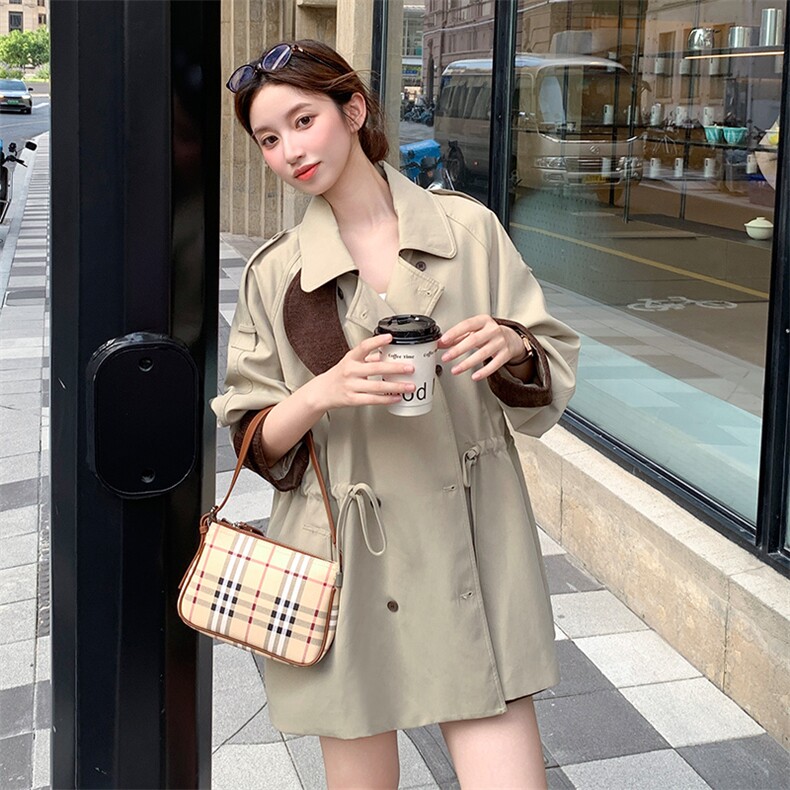 现货秋季新款拼色风衣，女装风衣，纯色衣恋