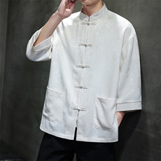 2025夏季风立领提花七分袖衬衫宽松大码上衣CS2502-P7088，男装衬衫，电商A008