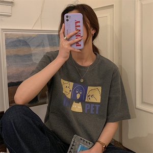 T0742-P25 日系学院风潮流印花短袖 情侣款百搭宽松上衣图片