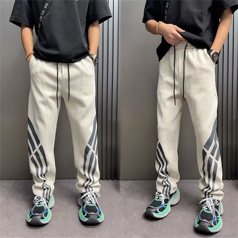 秋休闲裤潮流条纹百搭卫裤男直筒宽松抽绳运动阔腿裤MKK03 P47图片