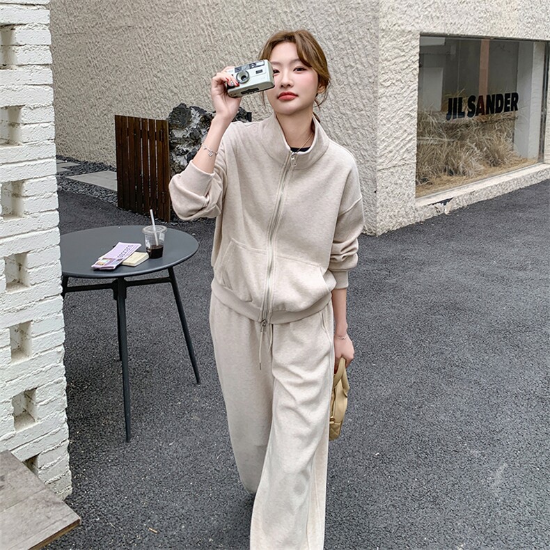 韩系宽松休闲卫衣套装女2025春秋季新款慵懒风显瘦阔腿长裤两件套,女装套装/套裙,2C277
