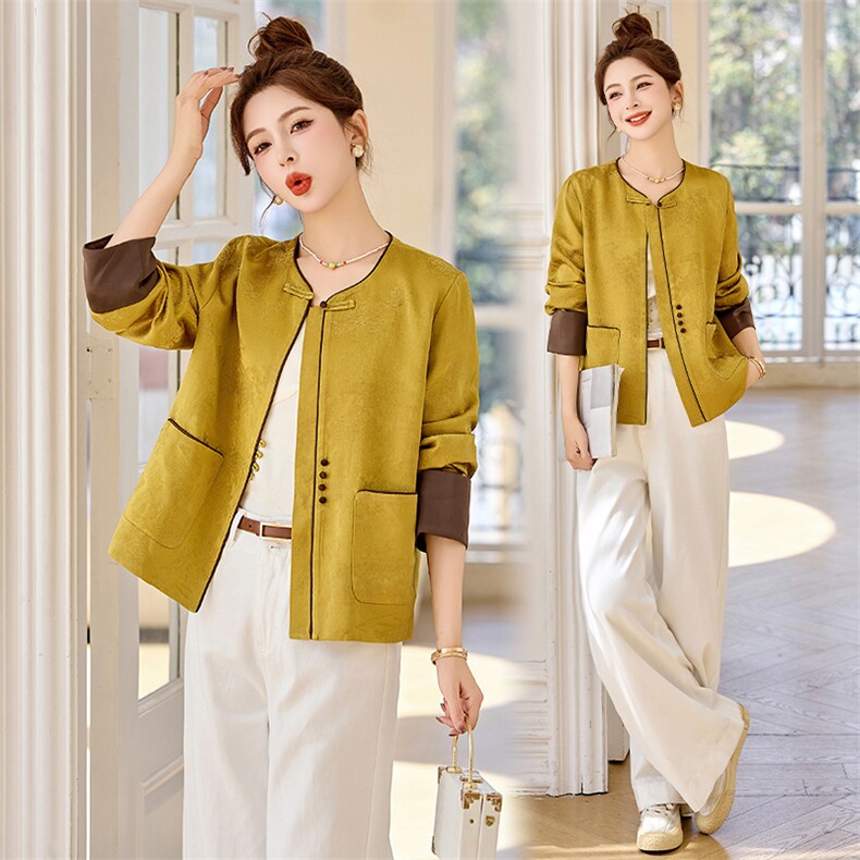新中式国风外套女2025年春装新款时尚高级感夹克改良气质唐装上衣，女装短外套，依万里