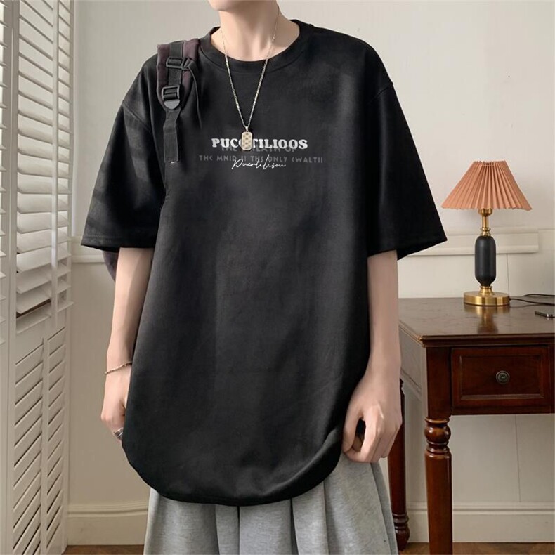 可设48小时发货支持抖音得物来样二开240克重磅美式麂皮绒短袖t恤，男装T恤，电商A486-1