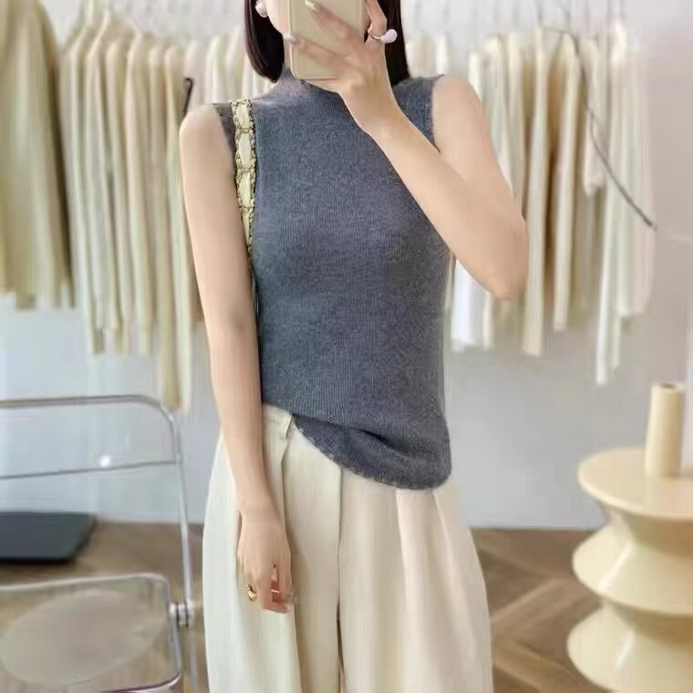 2025年夏季时尚百搭通勤无袖背心,女装T恤,绒织韵羊绒