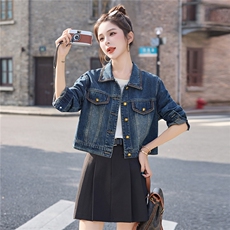蓝色牛仔外套女2025新款时尚气质翻领牛仔上衣，女装短外套，英标秀（1C119）