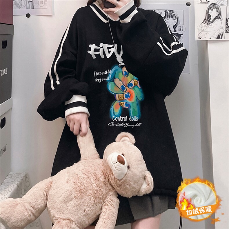 秋冬中性 韩版新款宽松情侣V领休闲加绒卫衣男女潮B608 P55控68图片