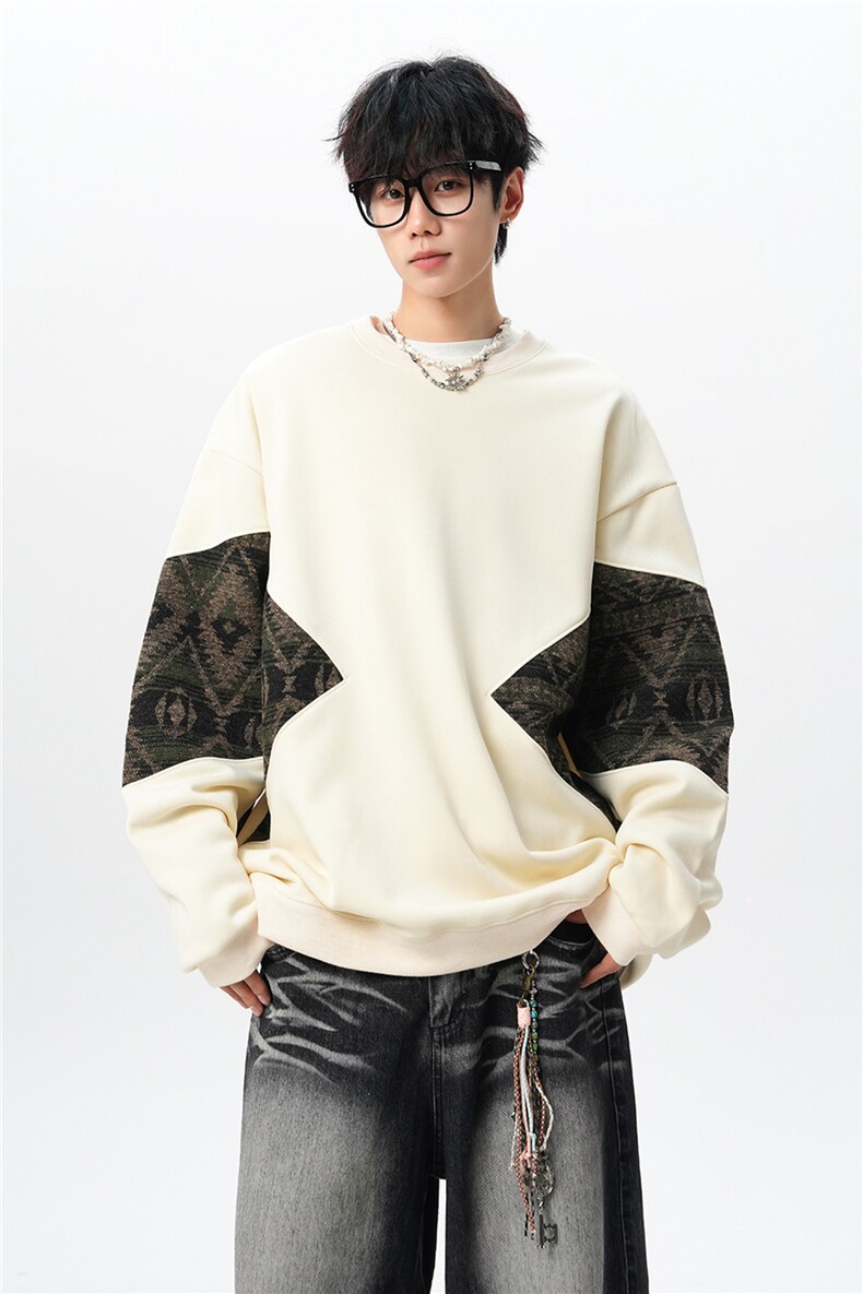 8XL-M春秋季圆领拼接撞色民族风卫衣男新款潮牌上衣服WY005P58,男装民族服装,电商B312