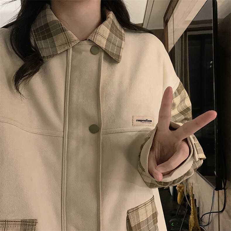 A323-P100格子拼接工装风衣外套短款春秋新款宽松休闲上衣,男装风衣,星座911