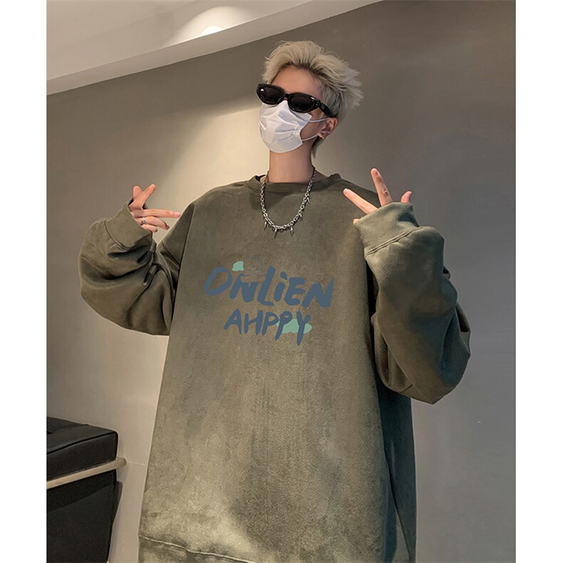 抖音得物供货提供视频秋冬重磅美式麂皮绒圆领卫衣JY550,男装卫衣,电商A486