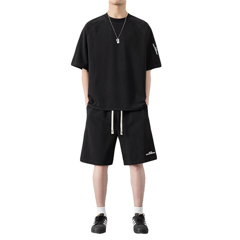 二开TZ25308-特P55休闲套装男生港风宽松短袖T恤短裤运动两件套,男装牛仔裤,电商D310B-1