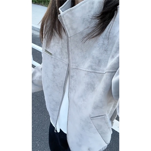特批65 数据款飞行夹克双拉链小标设计感教练翻领PU皮外套JK3050图片