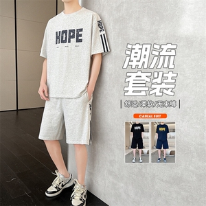 短袖t恤男士夏季薄款套装一套搭配帅气男装图片