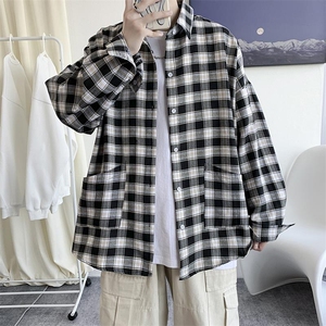24秋装 格子衬衫男女港风潮流复古休闲学生工装衬中性风 H211/P45图片