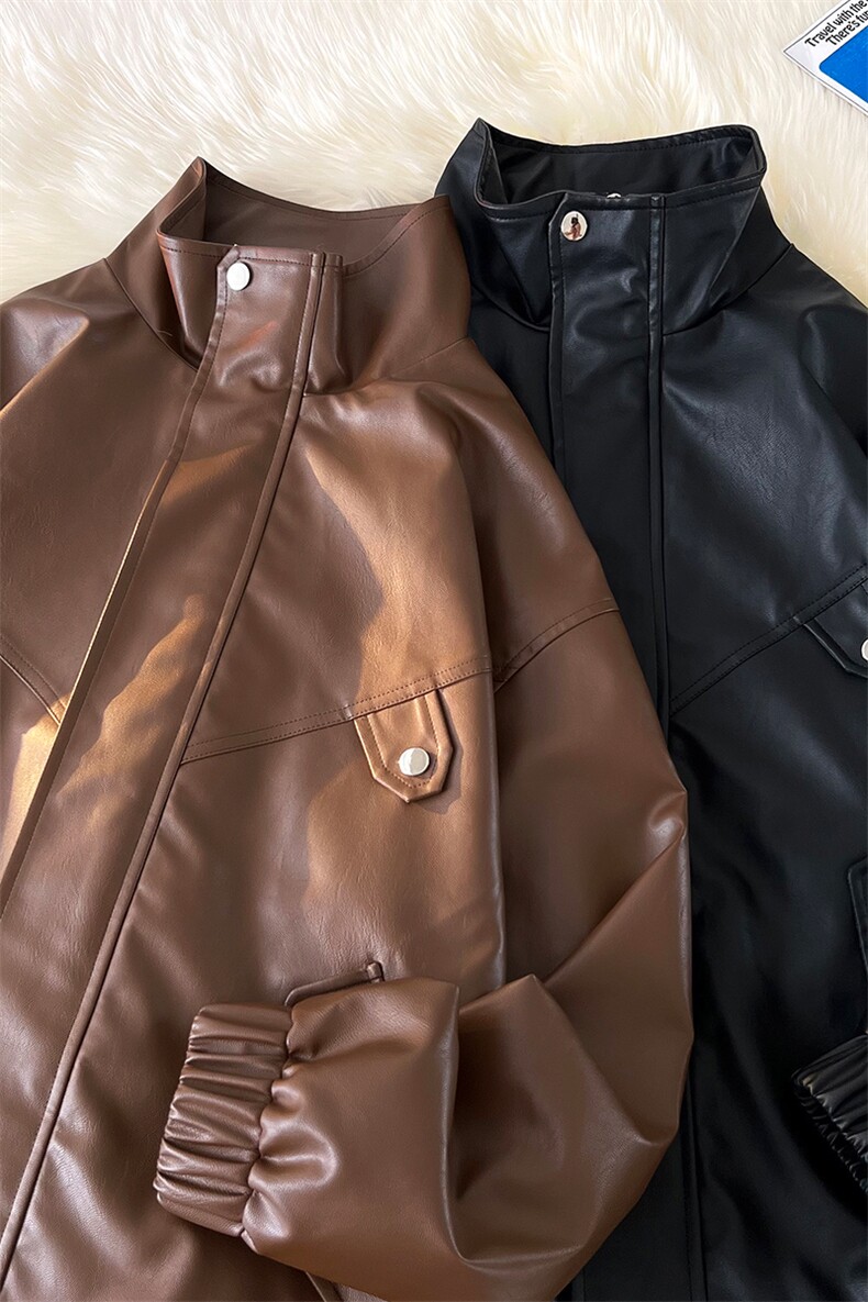 2025秋季新款港风摆拍大码立领帅气皮衣夹克M-5XHJ23685-特P70,男装夹克,电商A022