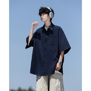 8XL-M泡泡纱盐缩肌理短袖衬衫男夏季冰丝外套防晒衬衣DC28011P36图片