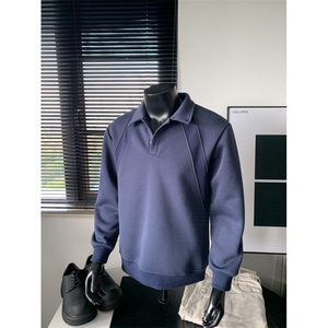 WY803-尺码M-3XL-P38-美式解构拼接POLO领卫衣宽松休闲情侣上衣图片